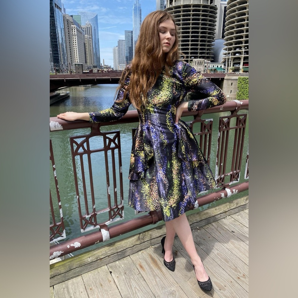 Apparalel Multicolor Confetti Print Satin Charmeuse Draped Butterfly Dress Sz XS